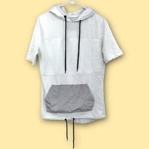 FIVE.BY.FIVE SMALL Master Piece Men's White Short Sleeve Hoodie Sweatshirt